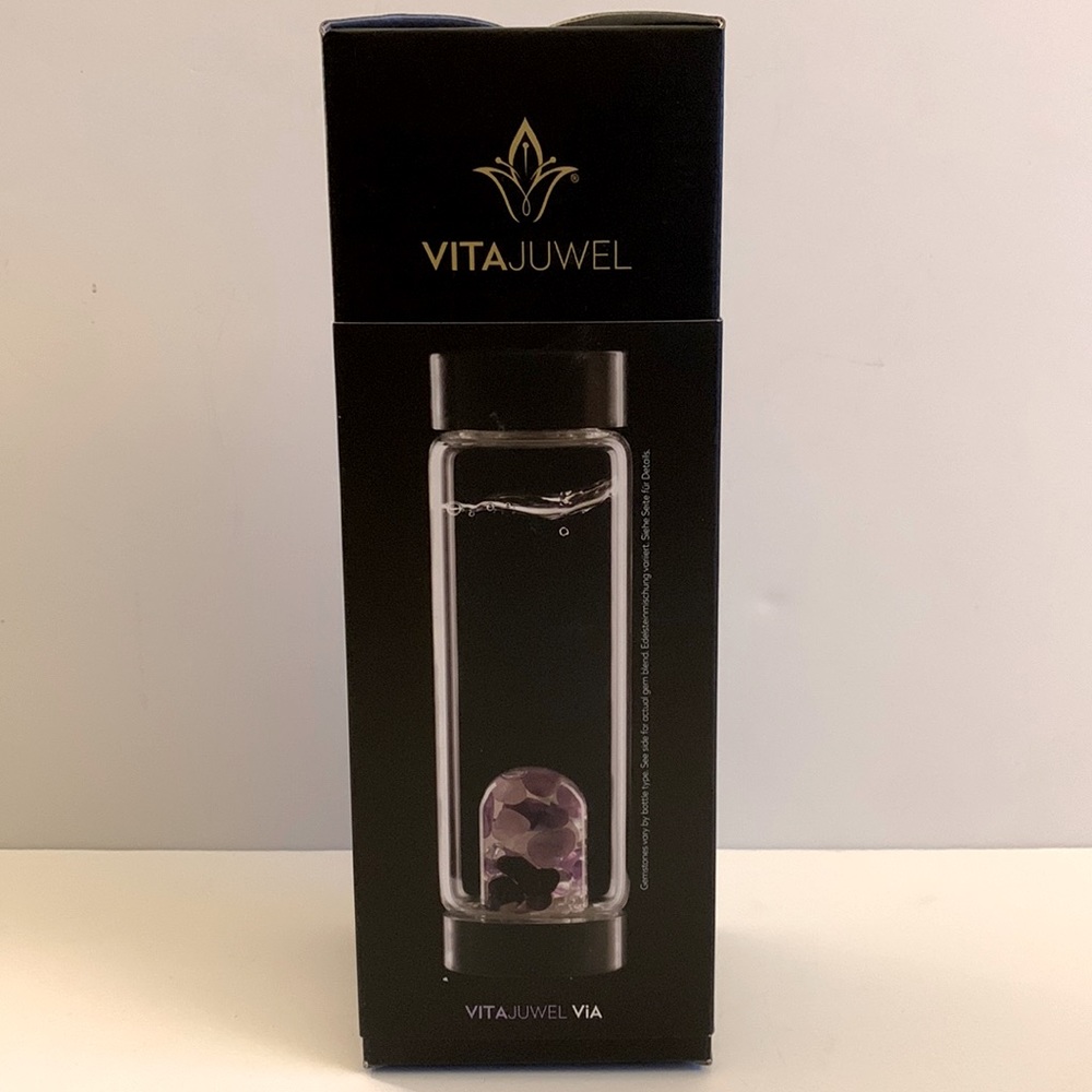 VitaJuwel Gem Water Bottle Love, Rose Quartz, Garnet, and Clear Quartz